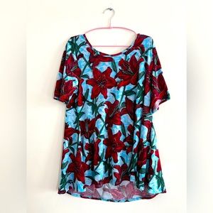LulaRoe Red And Blue Simply Comfortable Short Sleeve Floral Tunic Top Size XL